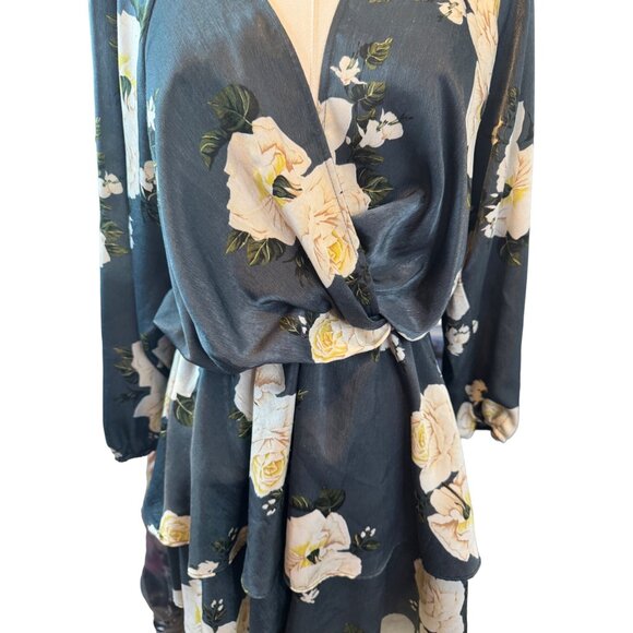 Exceptional Zara Floral Small Wrap DRESS Blue/Dark Gray Ivory Roses - Picture 6 of 16